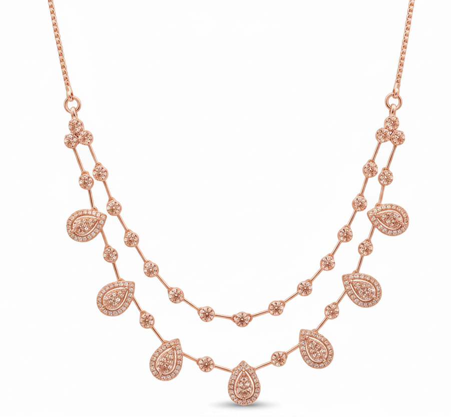 Double-Layer Zircon Stone Necklace and Earrings Set