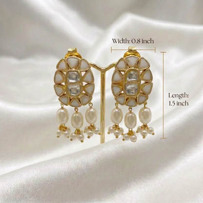 Elegant Kundan & Pearl Drop Earrings | Traditional Oval Studs