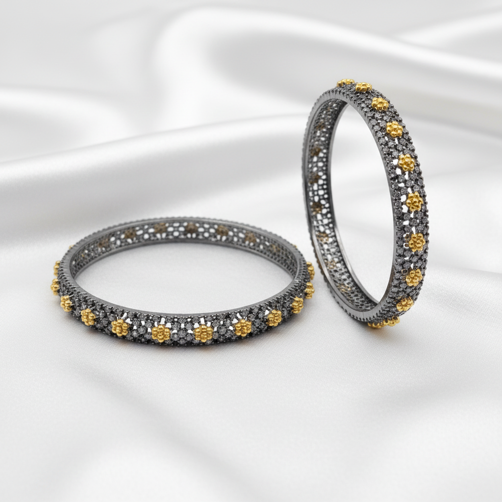 Vioctorian  Black and Gold Tone Bangle Set