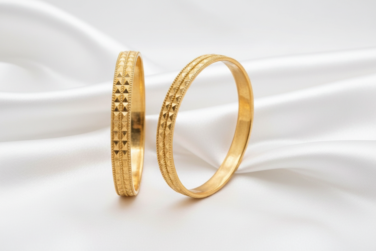 Elegant Gold-Tone Textured Bangle Set – Traditional Inspired Statement Bangle