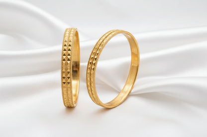 Elegant Gold-Tone Textured Bangle Set – Traditional Inspired Statement Bangle