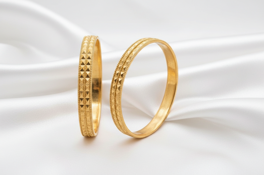 Elegant Gold-Tone Textured Bangle Set – Traditional Inspired Statement Bangle