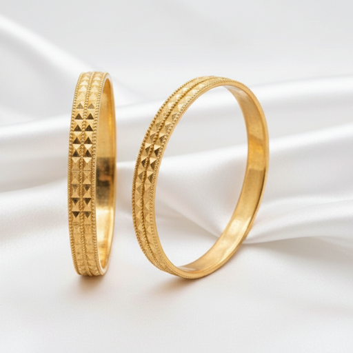 Elegant Gold-Tone Textured Bangle Set – Traditional Inspired Statement Bangle