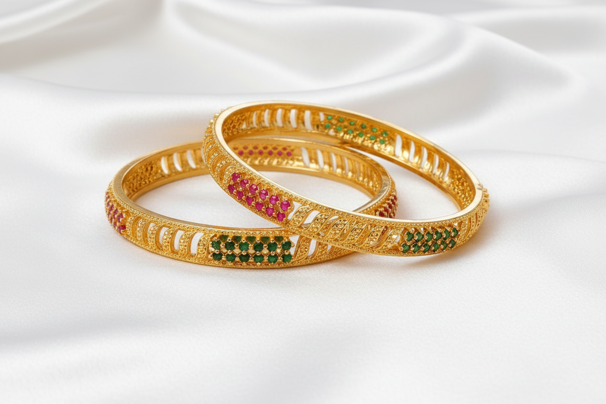 Antique Gold Plated Ruby & Emerald Designer Bangle Set – Traditional Indian Jewelry
