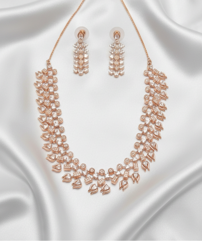 Layered Cluster Zircon Necklace Set with Matching Earrings