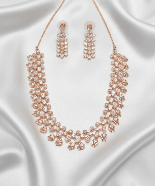 Layered Cluster Zircon Necklace Set with Matching Earrings