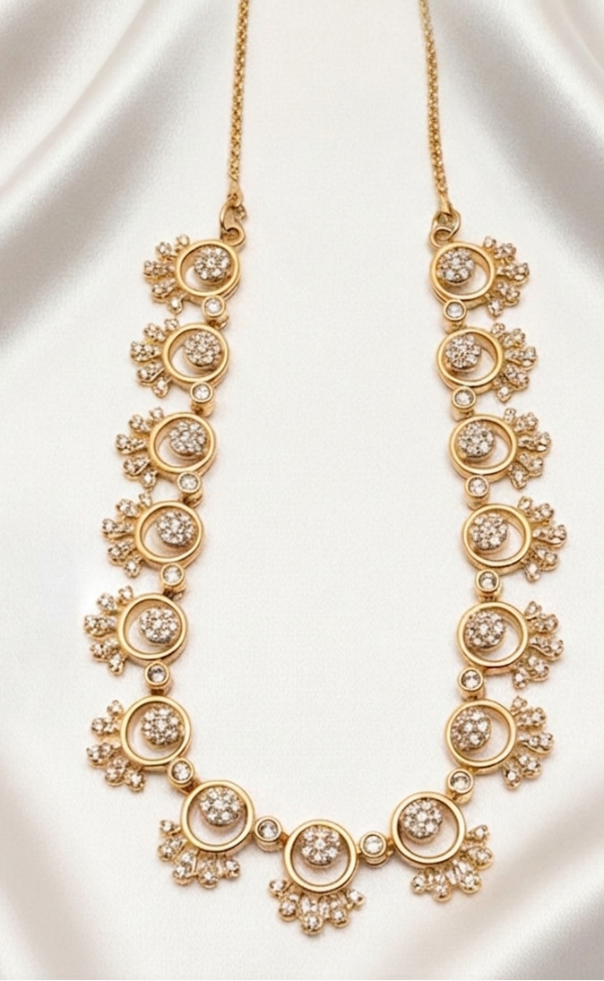 Rose Gold-Plated Zircon Stone Necklace and Earrings Set