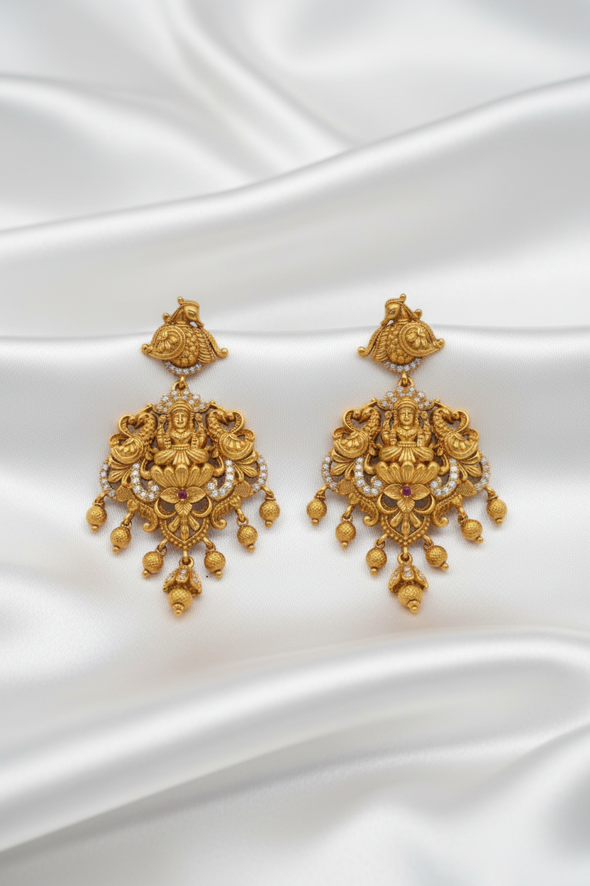 Antique Lakshmi Pendant | Temple Jewellery Gold-Tone Pendant with CZ Stones