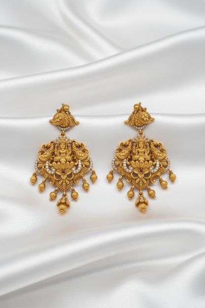 Antique Lakshmi Pendant | Temple Jewellery Gold-Tone Pendant with CZ Stones