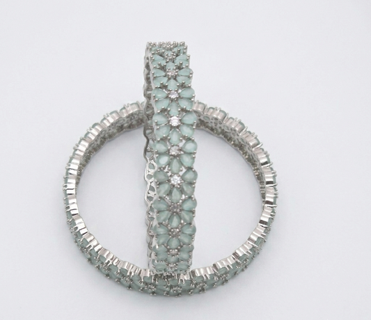 Silver and Mint Green Zircon Stone Bangles Set