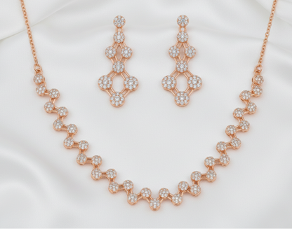 Rose Gold-Plated Geometric Zig-Zag Zircon Necklace Set