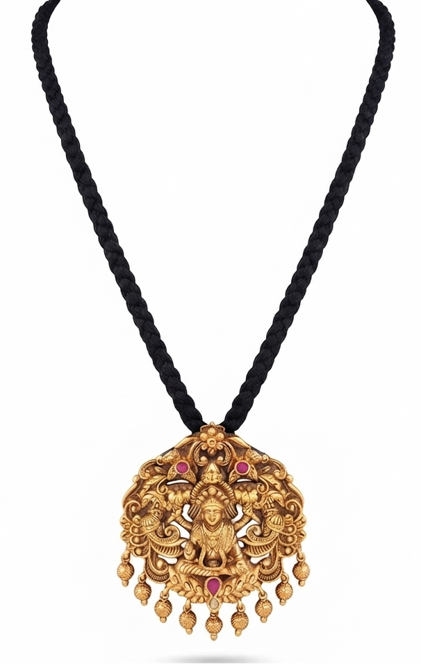 Black Thread Pendant Necklace Set