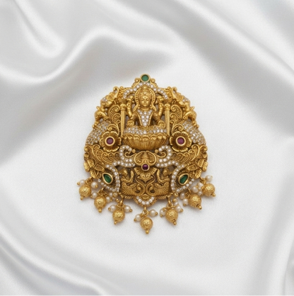 Antique Lakshmi Devi Temple Jewellery Pendant & Earrings Set – Gold Plated