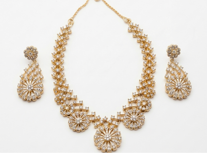 Elegant Gold-Tone Crystal Necklace & Earrings Set