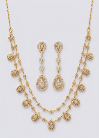 Double-Layer Zircon Stone Necklace and Earrings Set