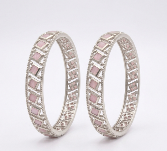 Silver-Plated Rhombus Zircon Stone Bangle Set