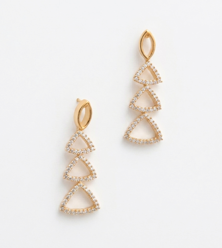Silver Geometric Zircon Stone Necklace and Earrings Set