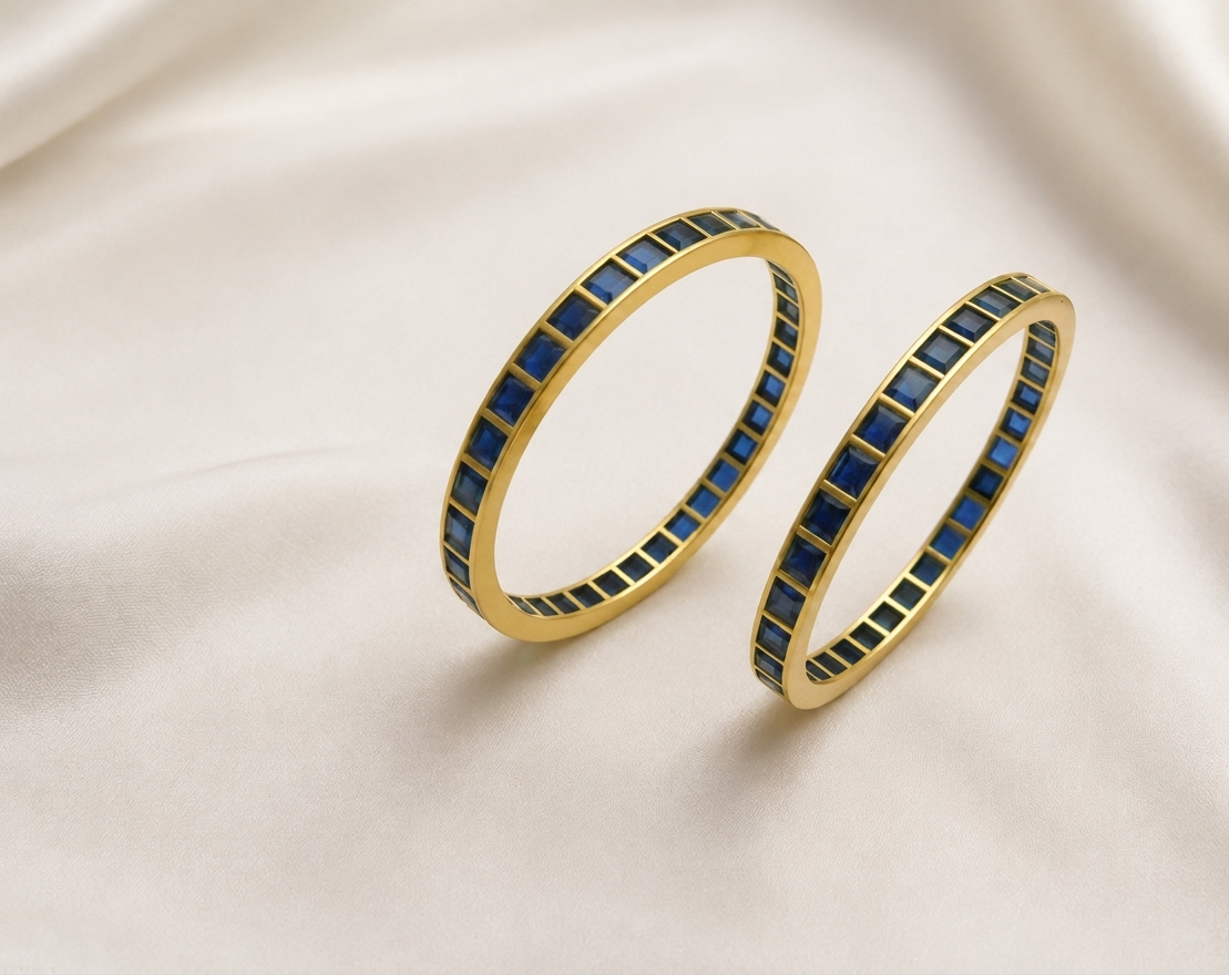 🌈✨4-Color Square Stone Gold Plated Bangles – 💚Emerald, 🩷Ruby Pink, 💙Dark Blue & 💜Purple**