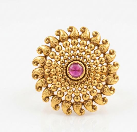 Matte Gold Paisley Loop Central Ruby Stone Statement Ring