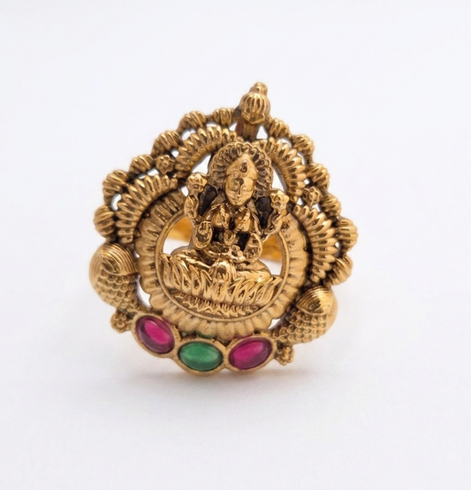 Traditional Ethnic Temple Lakshmi Motif Party Wear Adjustable Ring