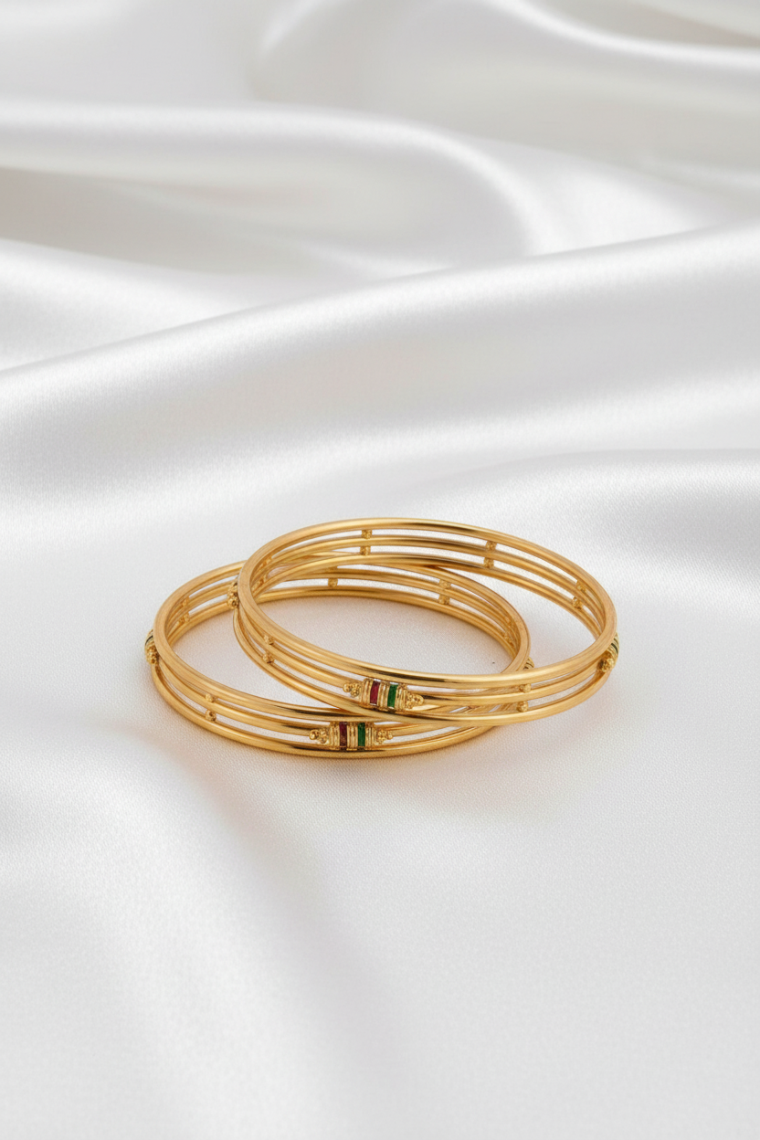 Elegant Gold Finish Multi-Layer Designer Bangles