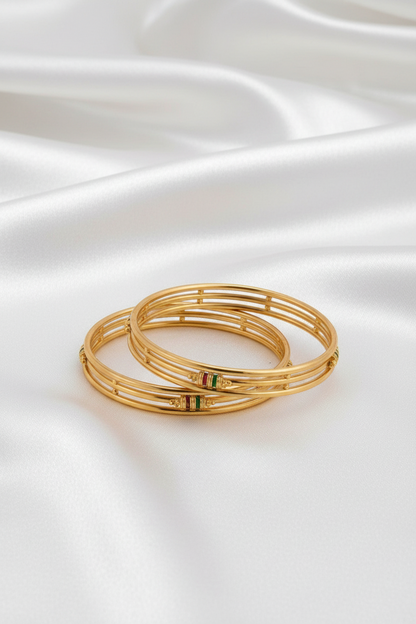 Elegant Gold Finish Multi-Layer Designer Bangles