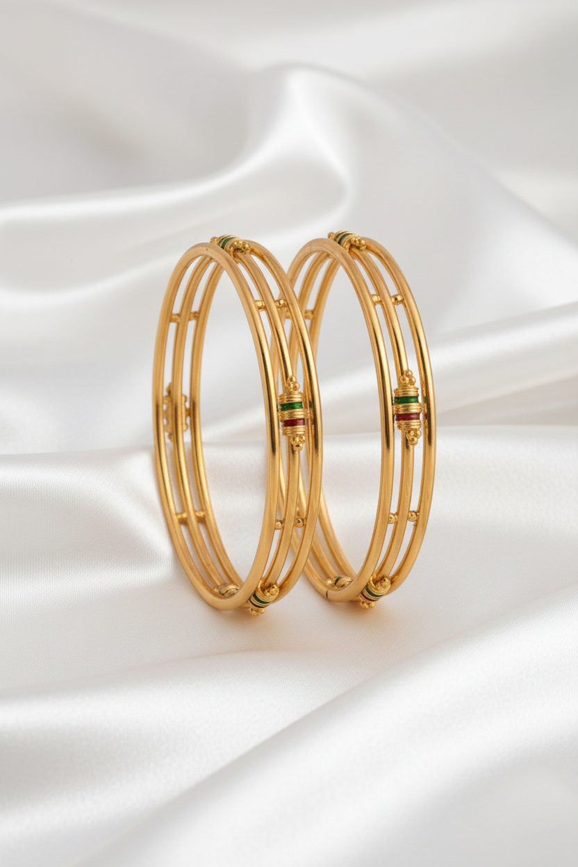 Elegant Gold Finish Multi-Layer Designer Bangles