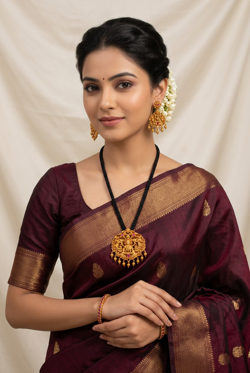 Black Thread Pendant Necklace Set