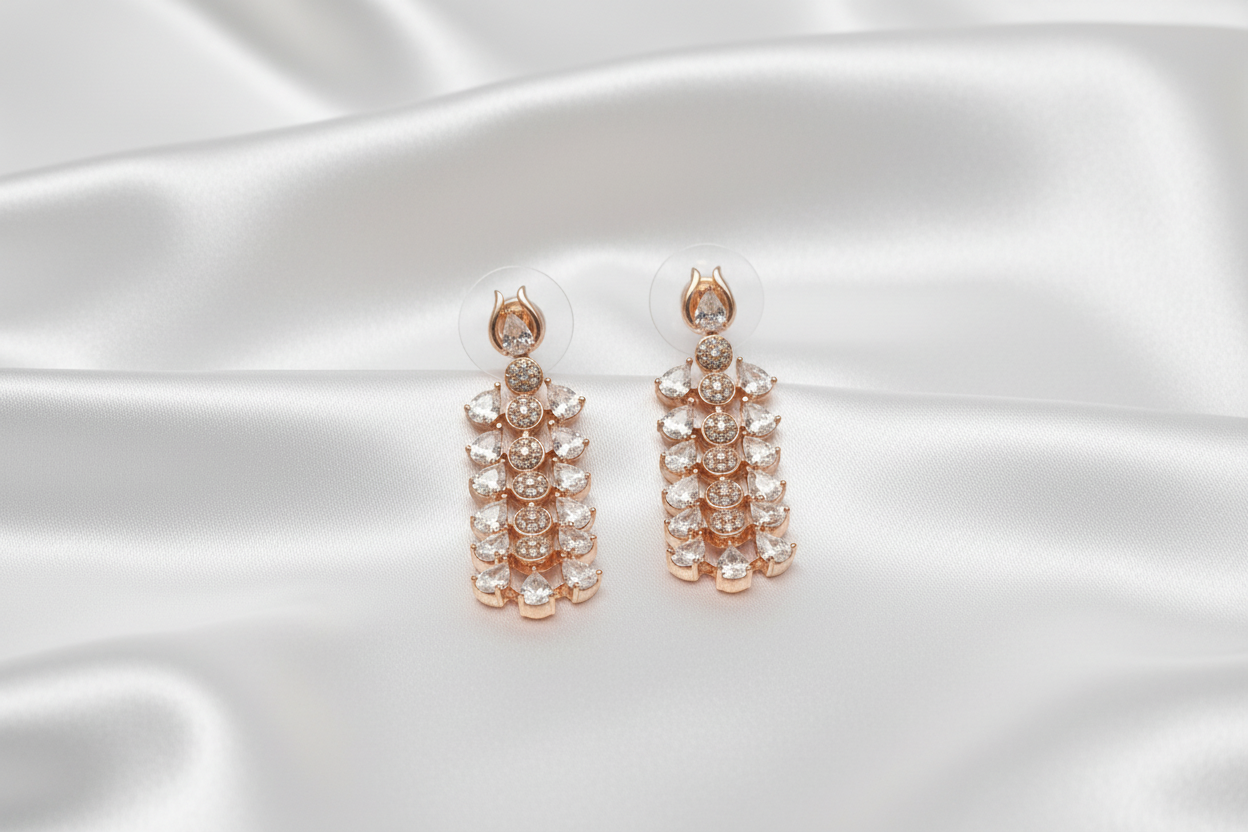 Layered Cluster Zircon Necklace Set with Matching Earrings