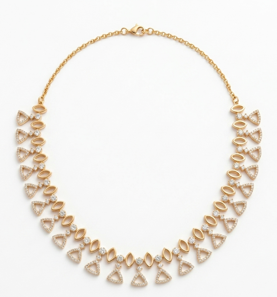 Silver Geometric Zircon Stone Necklace and Earrings Set
