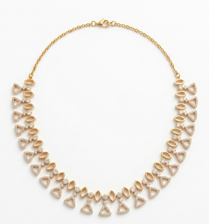 Silver Geometric Zircon Stone Necklace and Earrings Set