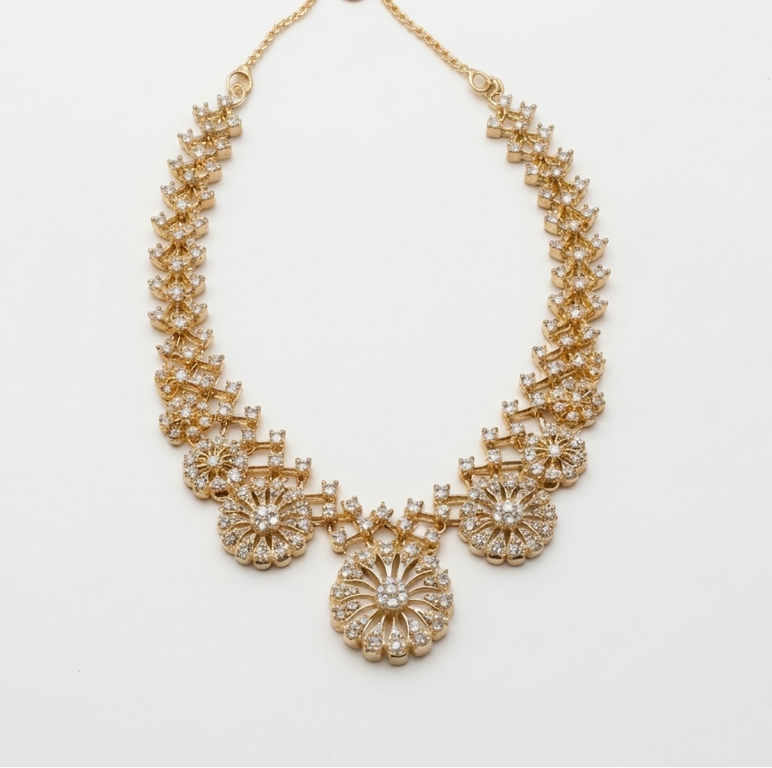 Elegant Gold-Tone Crystal Necklace & Earrings Set