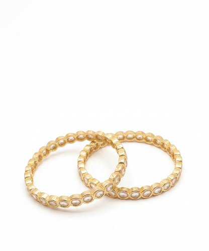 Gold-Plated Polki Kundan Bezel-Set Stone Bangle Set