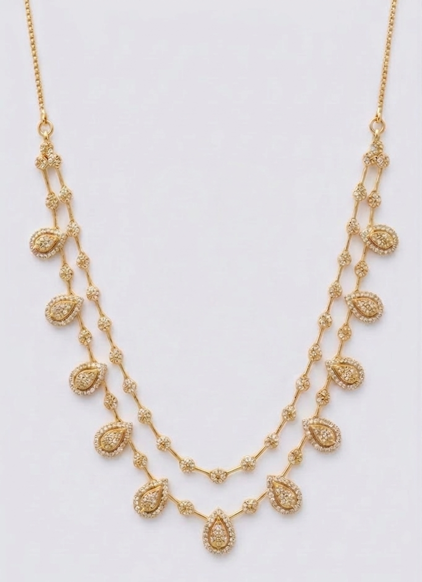 Double-Layer Zircon Stone Necklace and Earrings Set