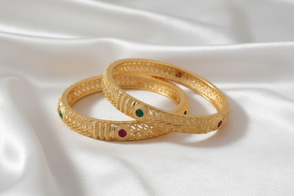 Antique Gold Plated Ruby & Emerald Designer Bangles – Traditional Indian Jewelry