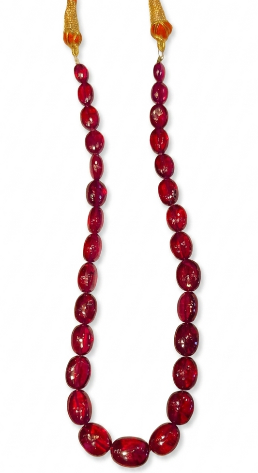 Lab-Grown Ruby Oval Bead Graduated Statement Necklace