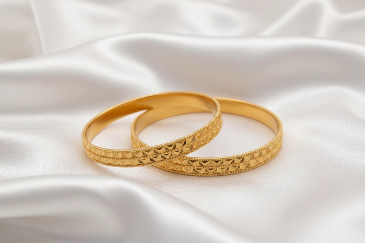 Elegant Gold-Tone Textured Bangle Set – Traditional Inspired Statement Bangle