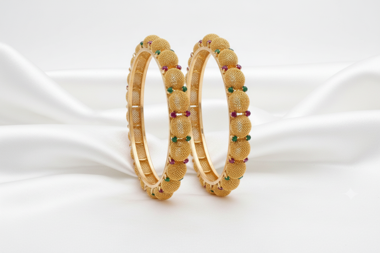 💎Traditional Gold Beaded Designer Bangles with Multicolor 🌈✨💎Stone Detailing