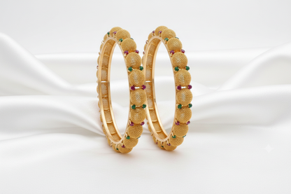 💎Traditional Gold Beaded Designer Bangles with Multicolor 🌈✨💎Stone Detailing