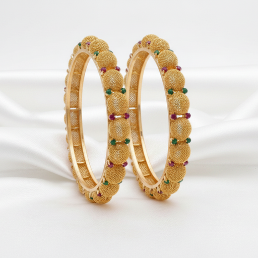 💎Traditional Gold Beaded Designer Bangles with Multicolor 🌈✨💎Stone Detailing