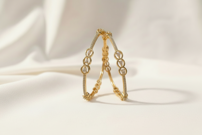 Gold-Plated Zircon Bezel-Set Stone Cluster Designer Bangles