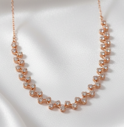Rose Gold-Plated Geometric Zig-Zag Zircon Necklace Set