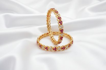 Gold Plated Ruby & White Stone Designer Bangle Set – Elegant Traditional Indian Jewelry