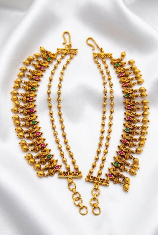 Antique Gold Tone Multi-Strand Beaded Matils with Stones