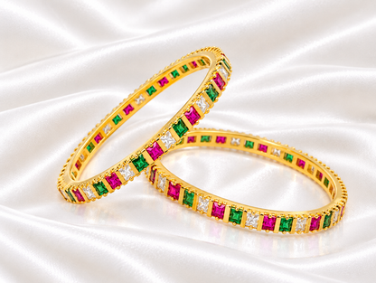🌈✨Multicolor Stone Gold Plated Bangles for Women | Traditional Designer Bangle Set