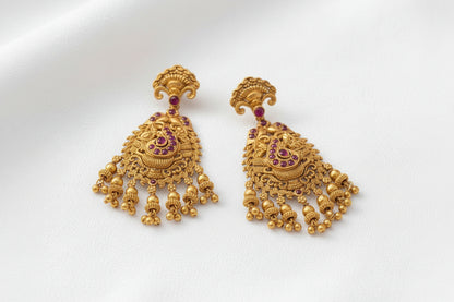 Traditional Antique Temple Lakshmi Haram with Bead Drops