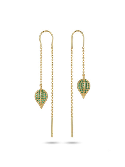 Zircon Earring(Green Leaf Threader)