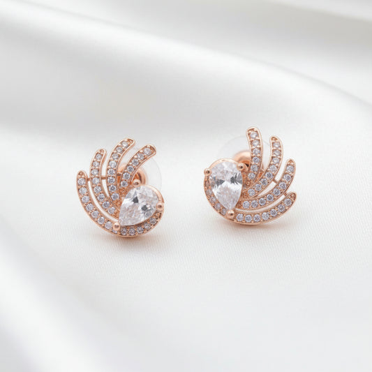 Rose Gold Pear Cut Wing Zircon Stud Earrings