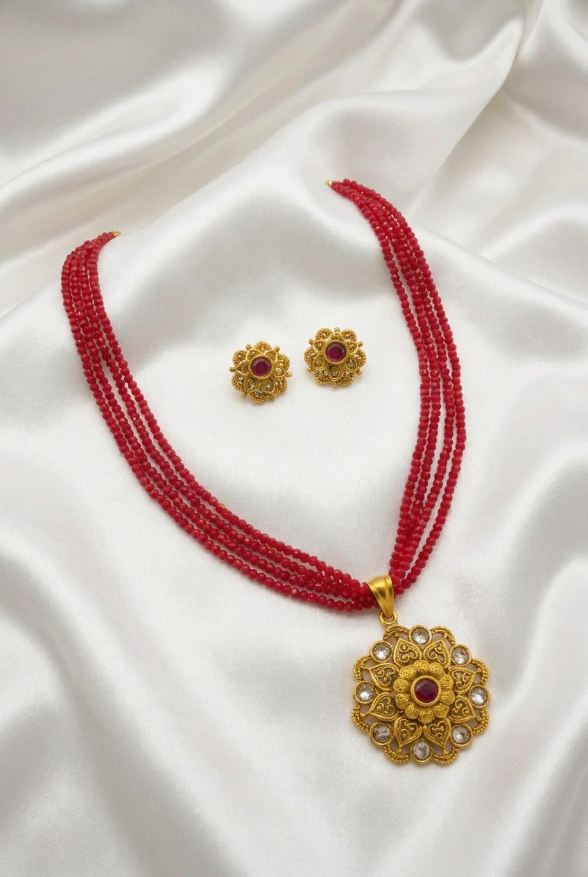 Beaded Pendant Necklace Set