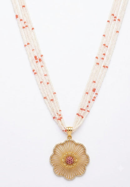 Elegant Floral Pearl Necklace Set